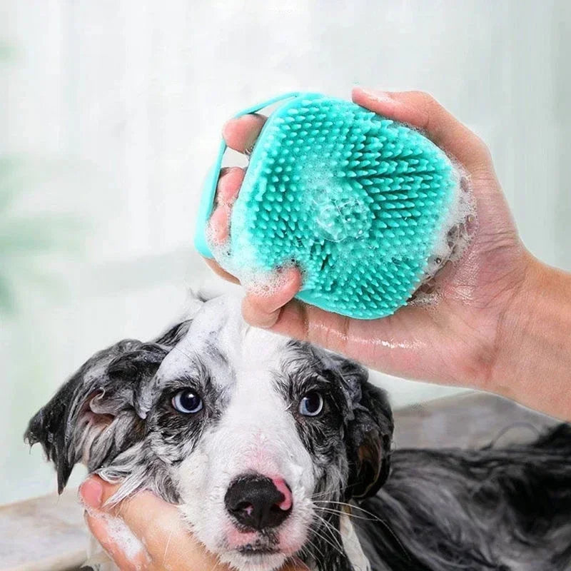 Pet Shower Brush – Grooming + Soap Dispenser